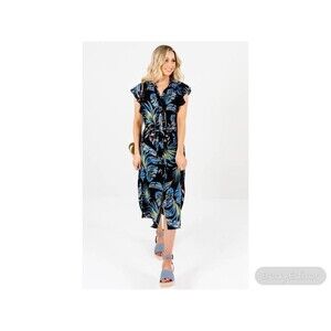 Blue Floral Midi Dress L